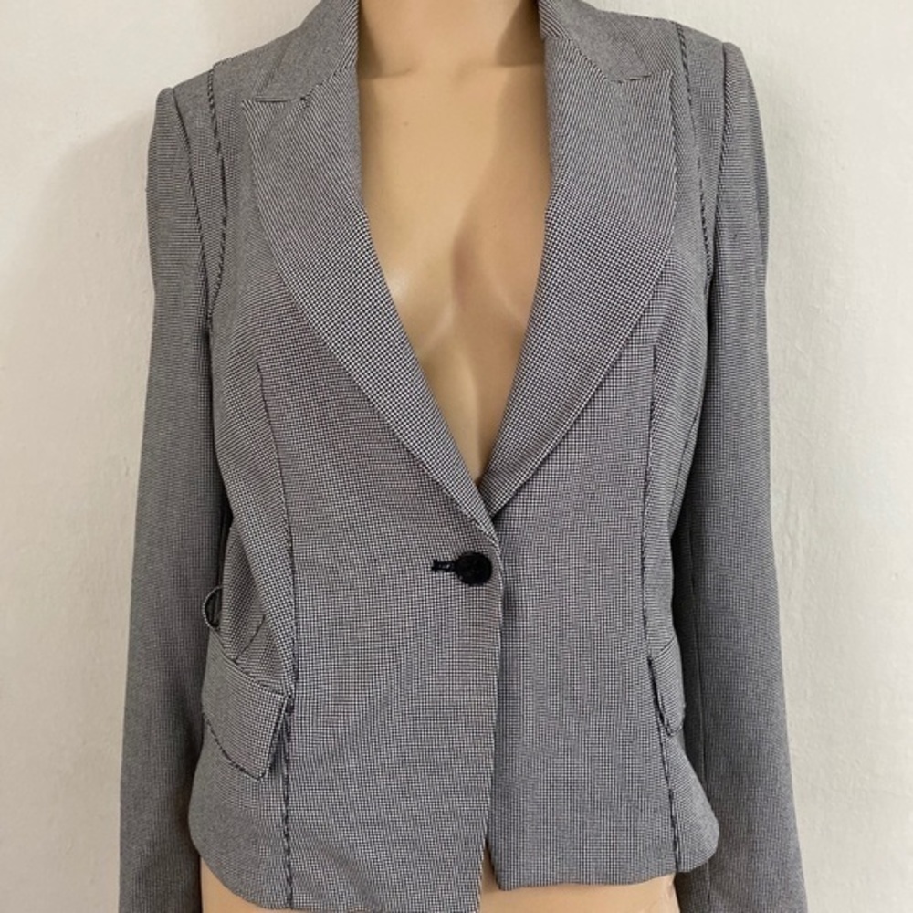Zara Basic One Button Blazer Size M Houndthooth - image 1
